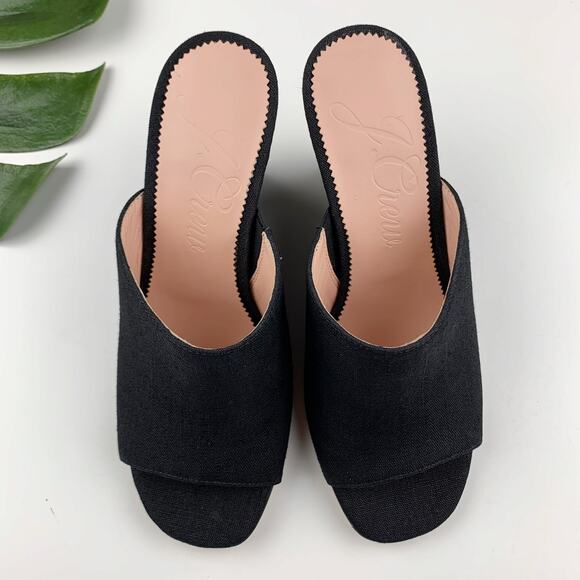 J Crew Bianca Woven Wedge Sandals Black Slip On Open Toe Women's 7.5 - Picture 2 of 11